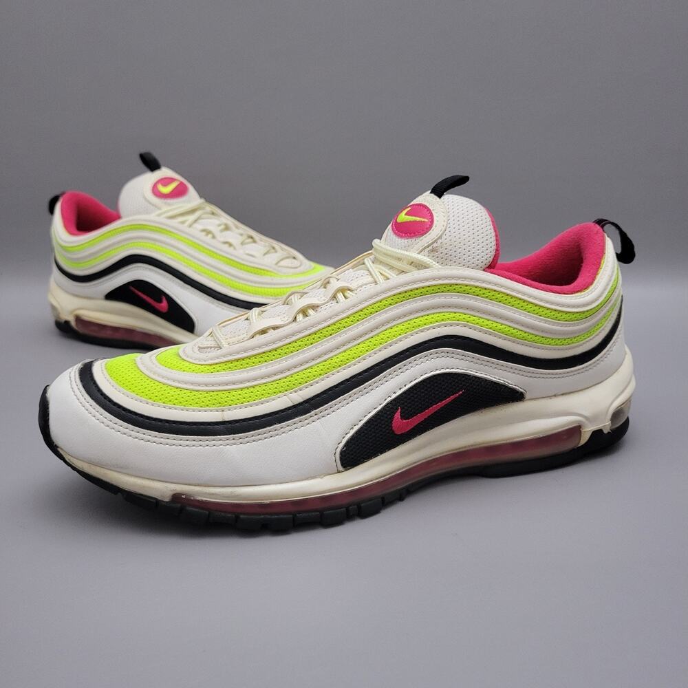 Nike Mens Air Max 97 Sz 13 White Rush Pink Black Volt Green Sneakers CI9871-100